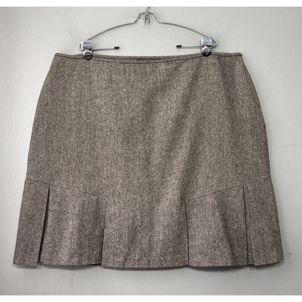 Pleated Tweed Skirt Plus Size 22W Gray Wool Heritage Academia Y2K Flare Mini